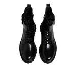 Dolce & Gabbana Black Leather Lace Up Mid Calf Boots Shoes MV7735-42
