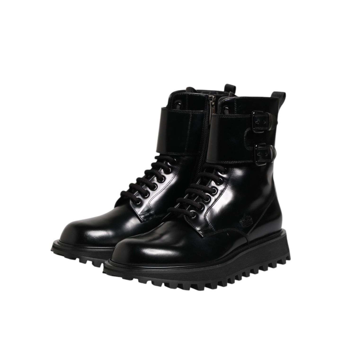 Dolce & Gabbana Black Leather Lace Up Mid Calf Boots Shoes MV7735-42
