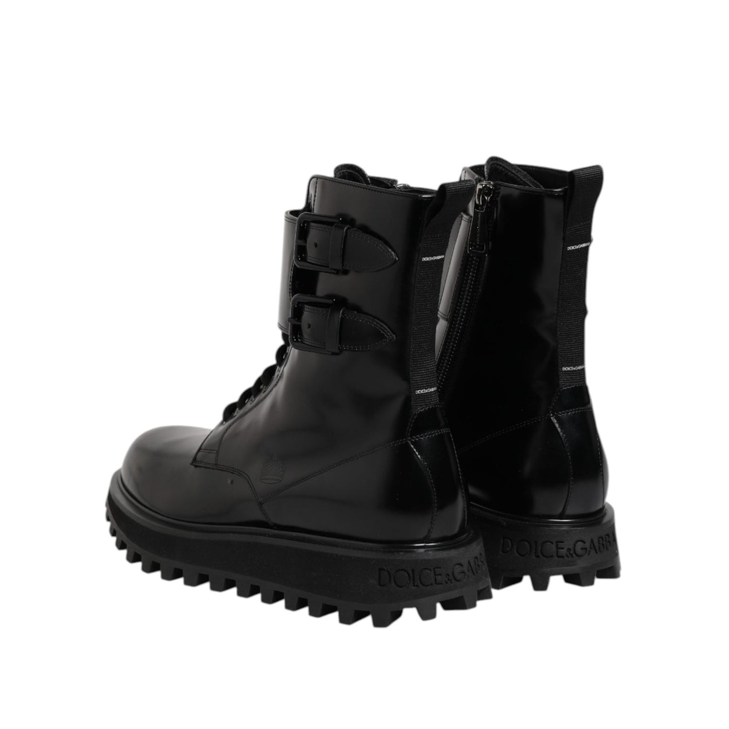 Dolce & Gabbana Black Leather Lace Up Mid Calf Boots Shoes MV7735-42