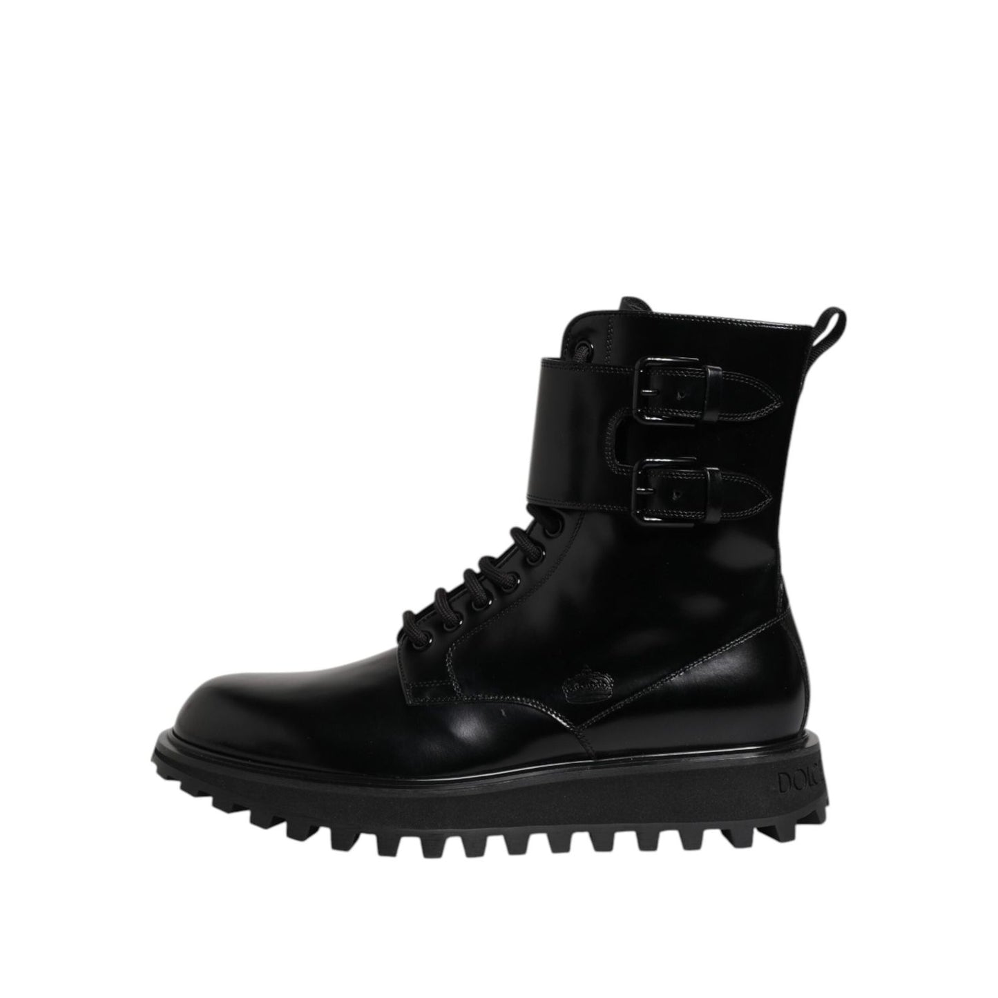 Dolce & Gabbana Black Leather Lace Up Mid Calf Boots Shoes MV7735-42