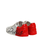Dolce & Gabbana White Red Leather Logo Low Top Sneakers Shoes MV7597-40