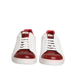 Dolce & Gabbana White Red Leather Lace Up Sneakers Shoes MV7768-41.5