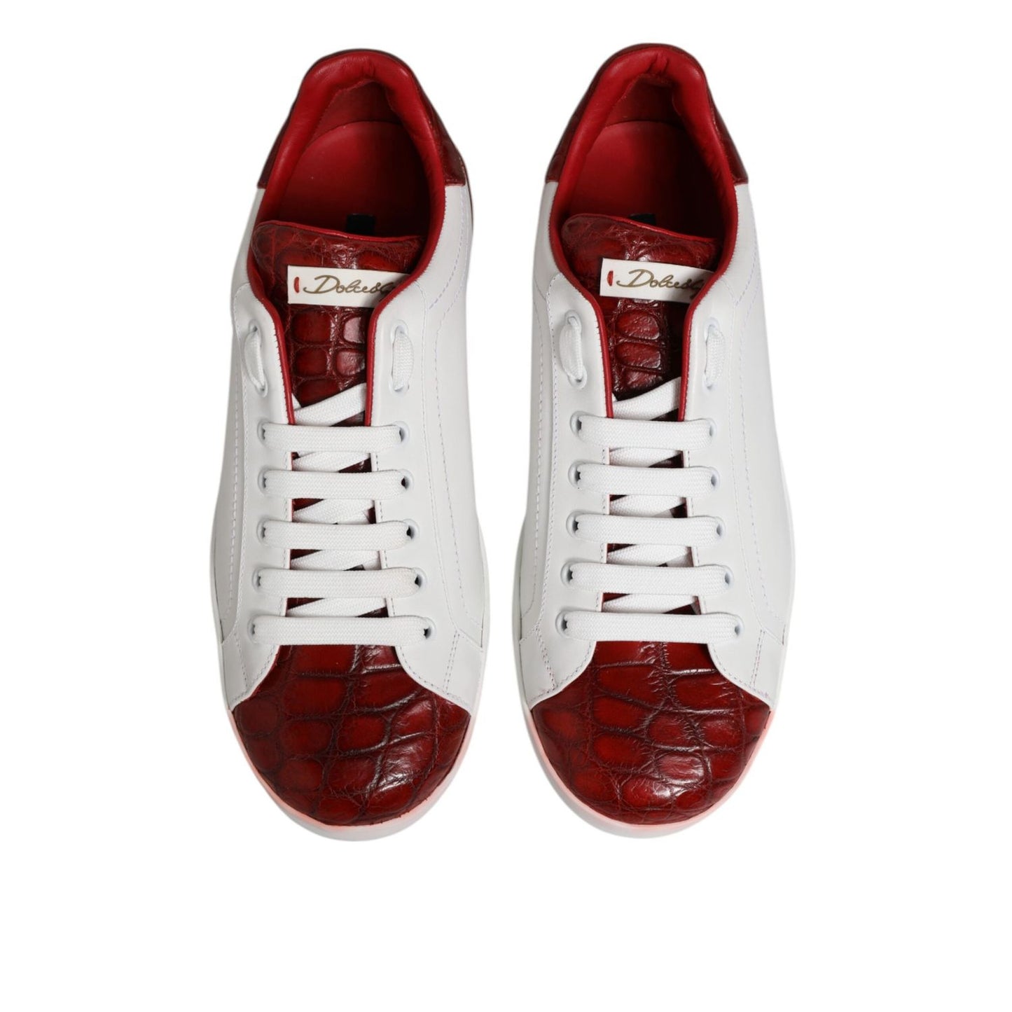 Dolce & Gabbana White Red Leather Lace Up Sneakers Shoes MV7768-41.5