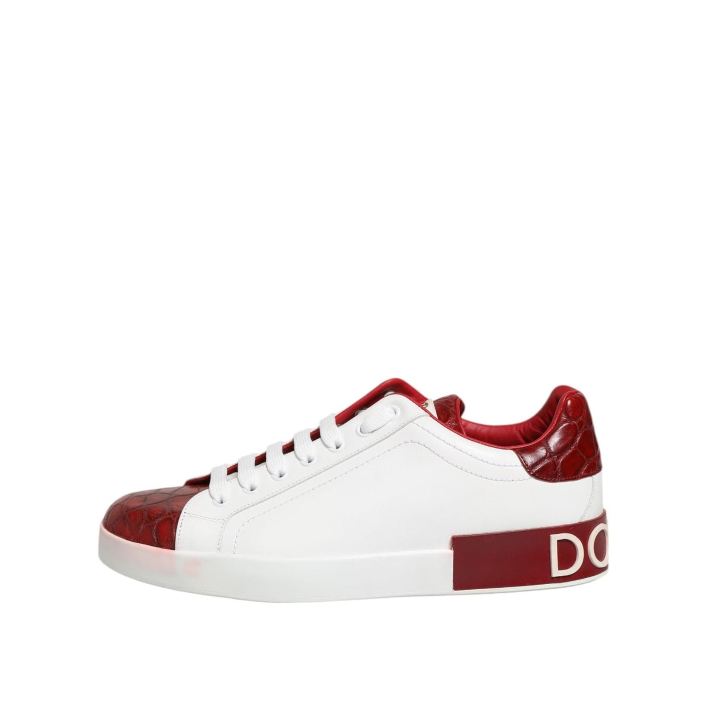 Dolce & Gabbana White Red Leather Lace Up Sneakers Shoes MV7768-41.5