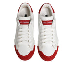 Dolce & Gabbana White Red Leather Lace Up Sneakers Shoes MV7767-41.5