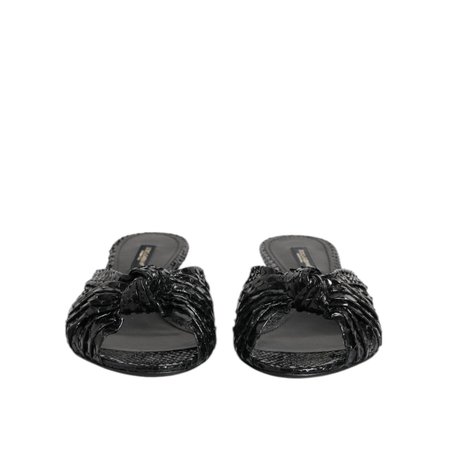 Dolce & Gabbana Black Leather Heels Slides Sandals Shoes LA11468-38