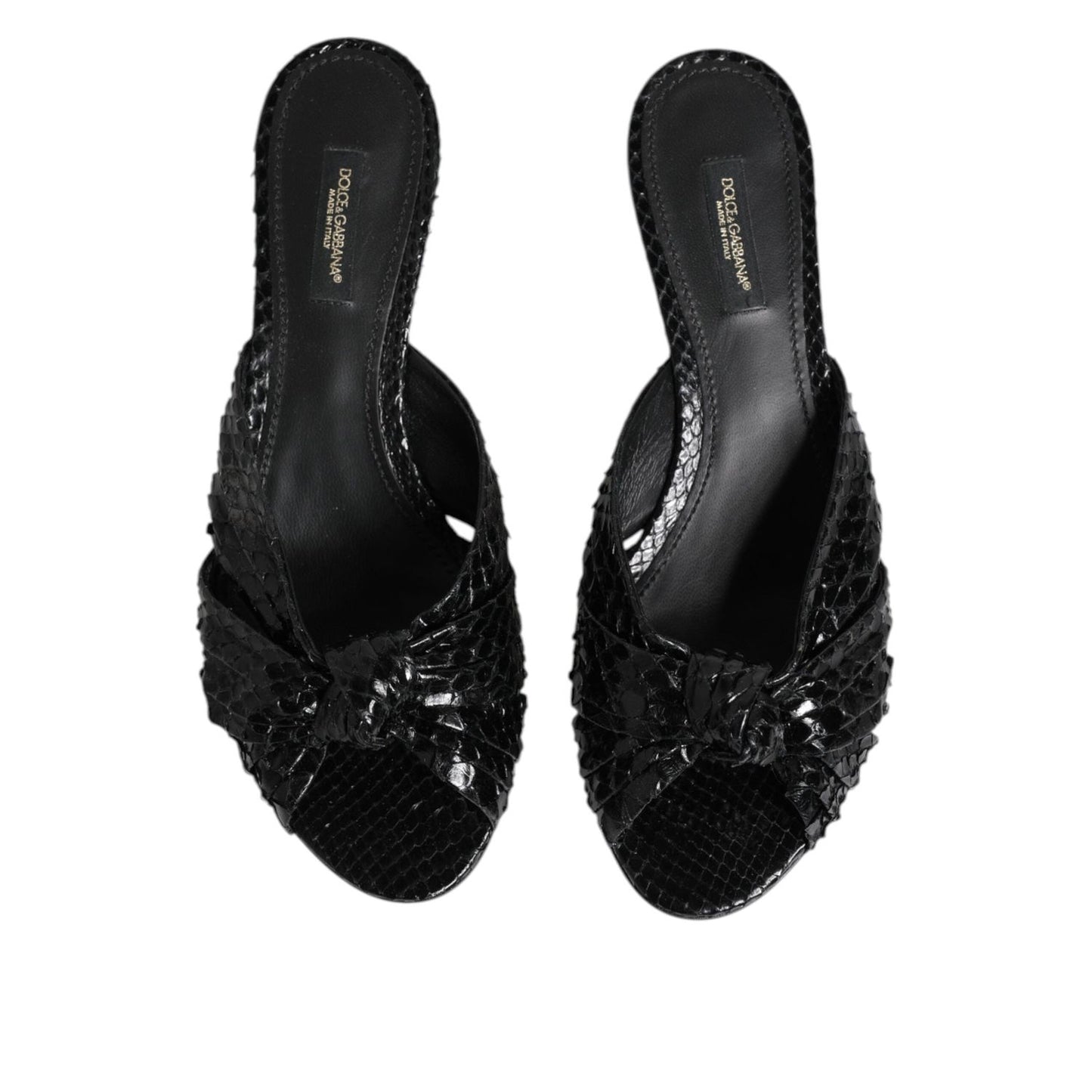 Dolce & Gabbana Black Leather Heels Slides Sandals Shoes LA11468-38
