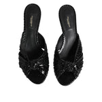 Dolce & Gabbana Black Leather Heels Slides Sandals Shoes LA11468-38
