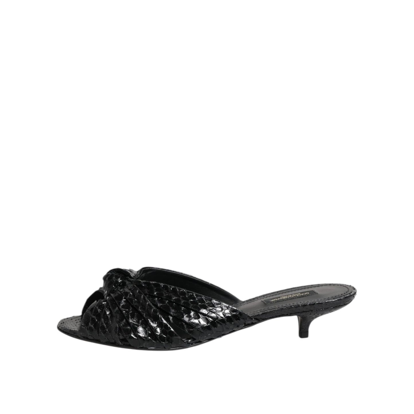 Dolce & Gabbana Black Leather Heels Slides Sandals Shoes LA11468-38