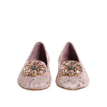 Dolce & Gabbana Pink Taormina Lace Crystals Flats Shoes LA12807-36.5
