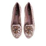Dolce & Gabbana Pink Taormina Lace Crystals Flats Shoes LA12807-36.5