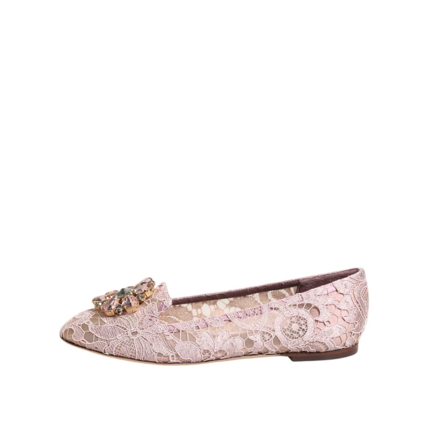 Dolce & Gabbana Pink Taormina Lace Crystals Flats Shoes LA12807-36.5