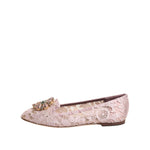 Dolce & Gabbana Pink Taormina Lace Crystals Flats Shoes LA12807-36.5