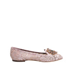 Dolce & Gabbana Pink Taormina Lace Crystals Flats Shoes LA12807-36.5