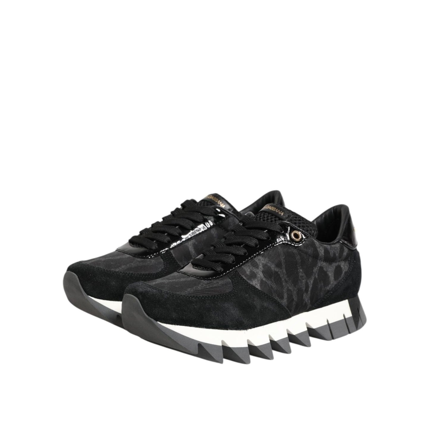 Dolce & Gabbana Black Gray Leopard Low Top Sneakers Shoes LA12690-36