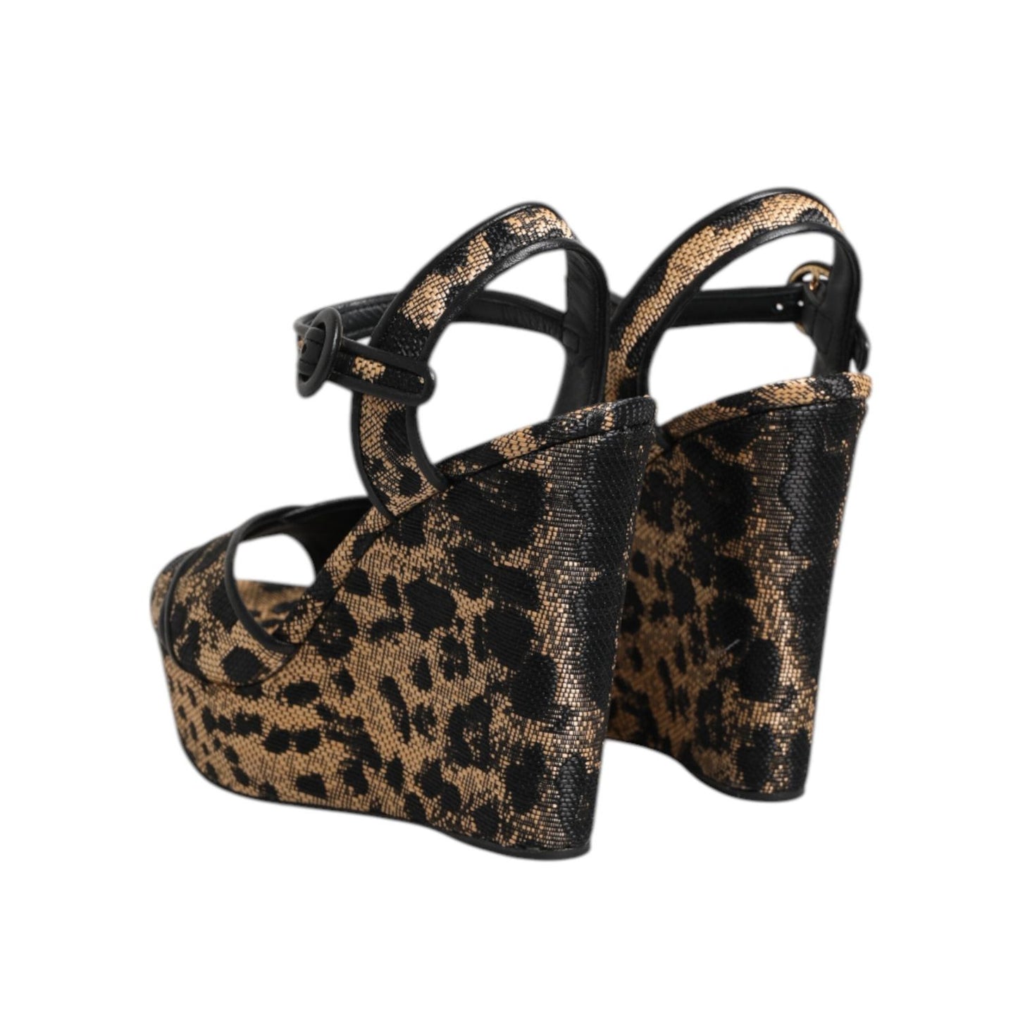 Dolce & Gabbana Brown Leopard Wedges Ankle Strap Sandals Shoes LA11461-39