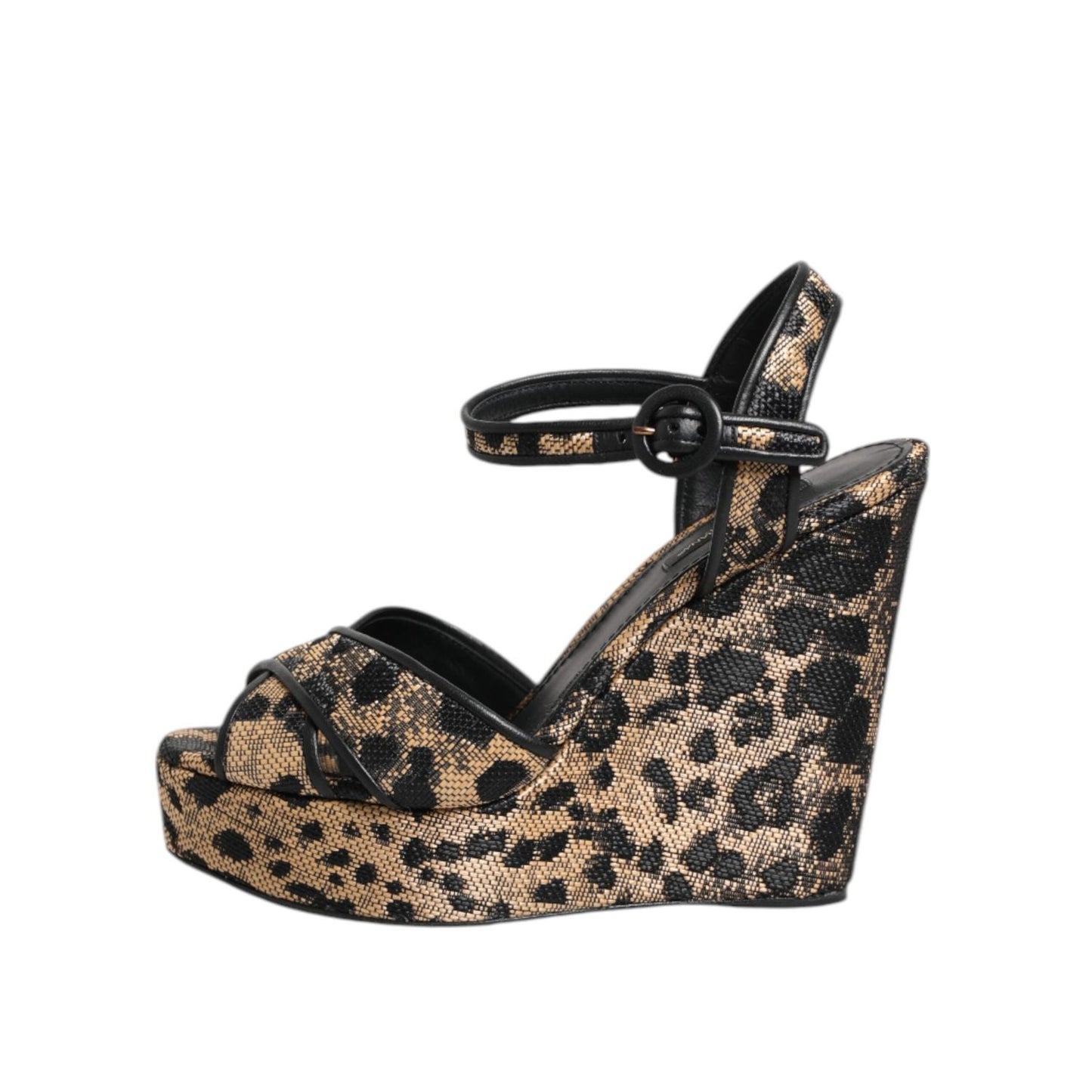 Dolce & Gabbana Brown Leopard Wedges Ankle Strap Sandals Shoes LA11461-39