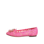 Dolce & Gabbana Pink Taormina Lace Crystals Flats Shoes LA12791-36