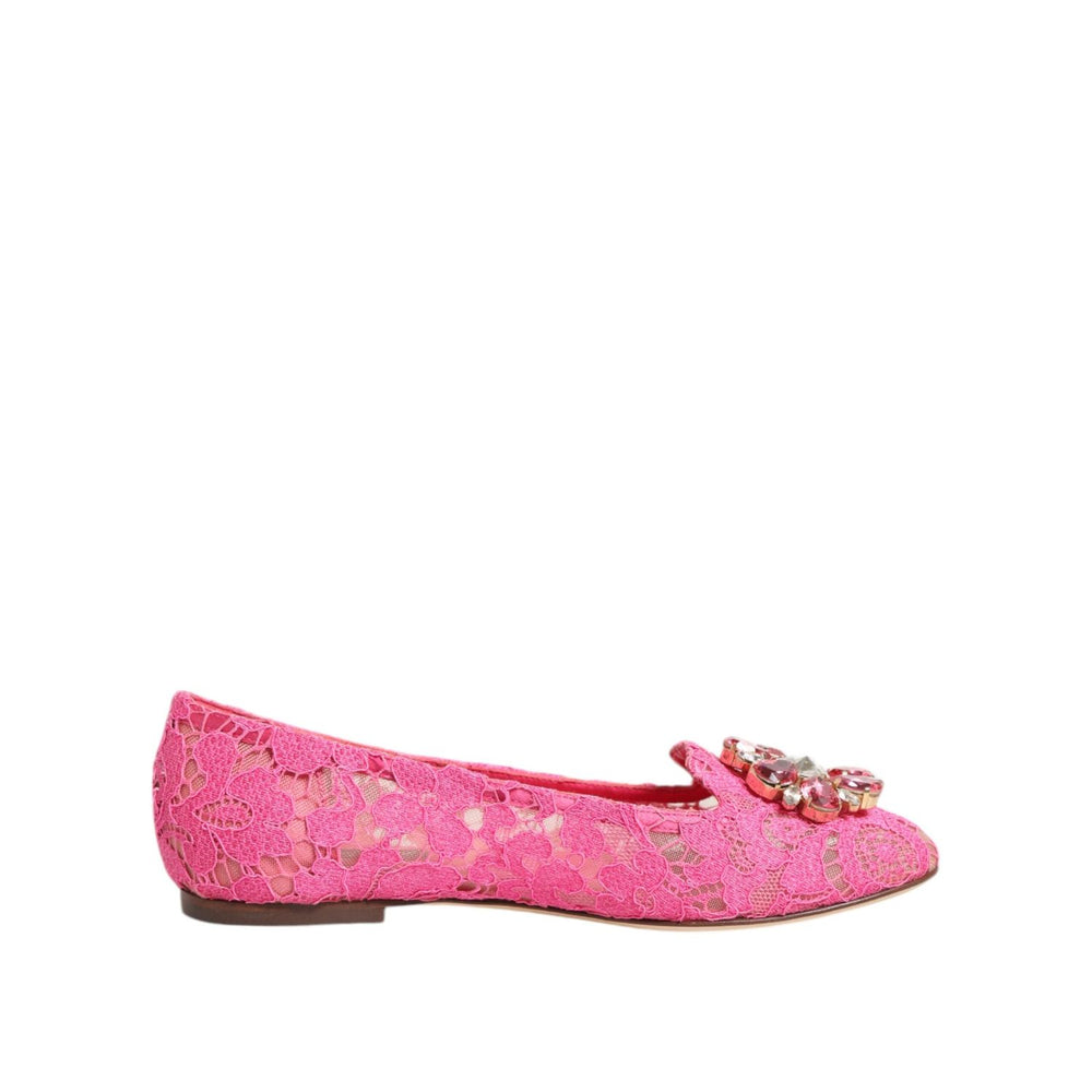 Dolce & Gabbana Pink Taormina Lace Crystals Flats Shoes LA12791-36
