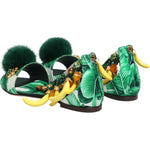 Dolce & Gabbana Green Mink Fur Satin Banana Leaf Sandals Shoes LA12817-35.5