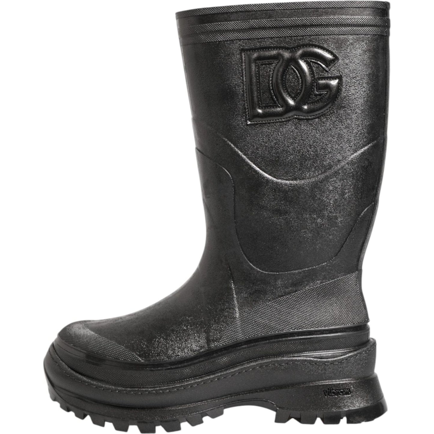 Dolce & Gabbana Metallic Black Pull On Rain Boots Men Shoes MV7884-41