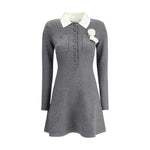 Self-Portrait Mini knit Dress with crochet floral collar SE-AW25010SAGRGREY-XS