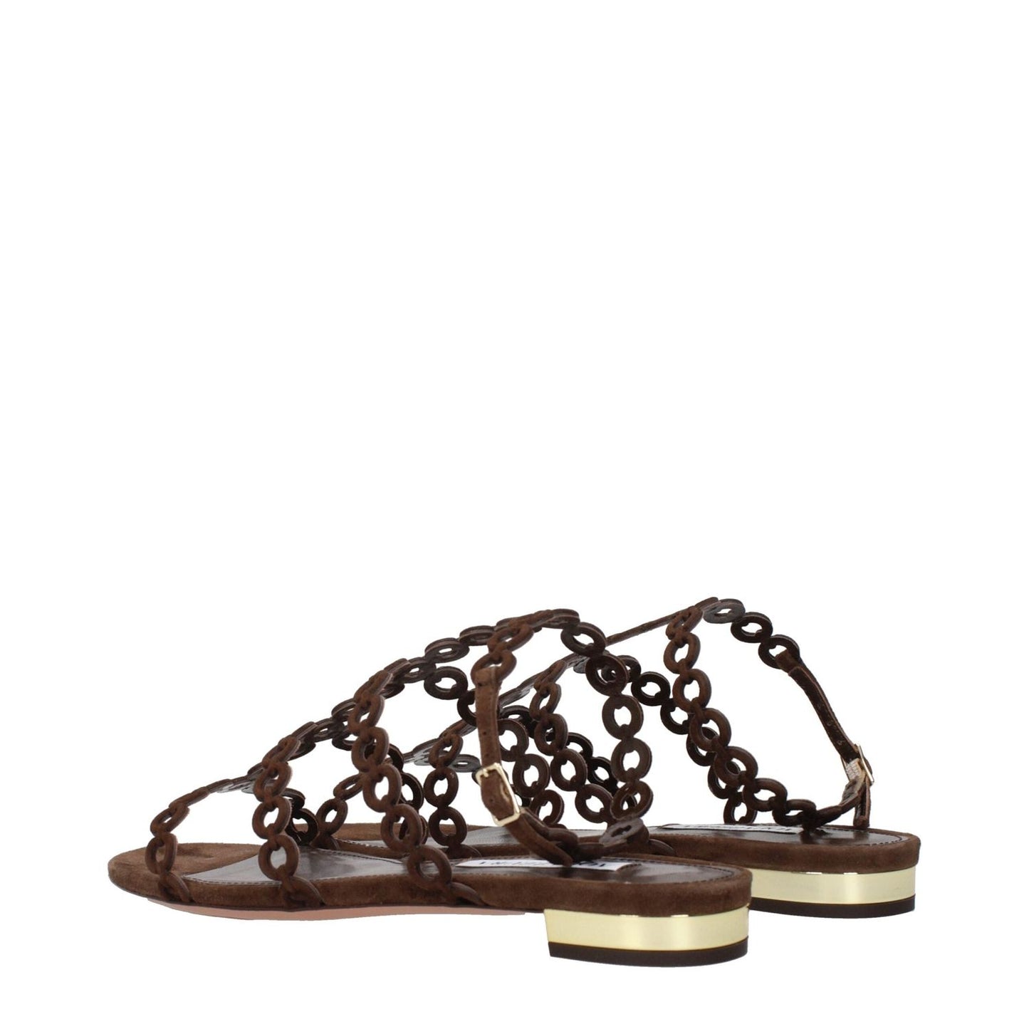 Aquazzura Brown Leather Flat Sandals AQ-15269114937609-EU38/US8