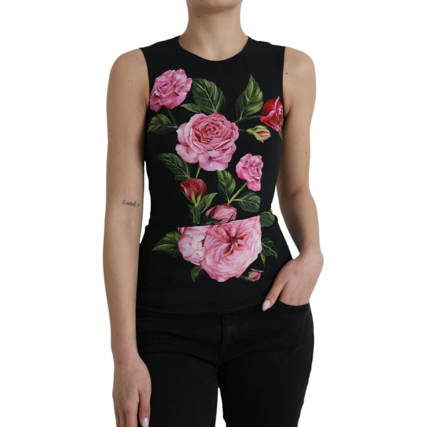 Dolce & Gabbana Black Floral Viscose Round Neck Tank Top TSH852005-38