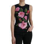 Dolce & Gabbana Black Floral Viscose Round Neck Tank Top TSH852005-38