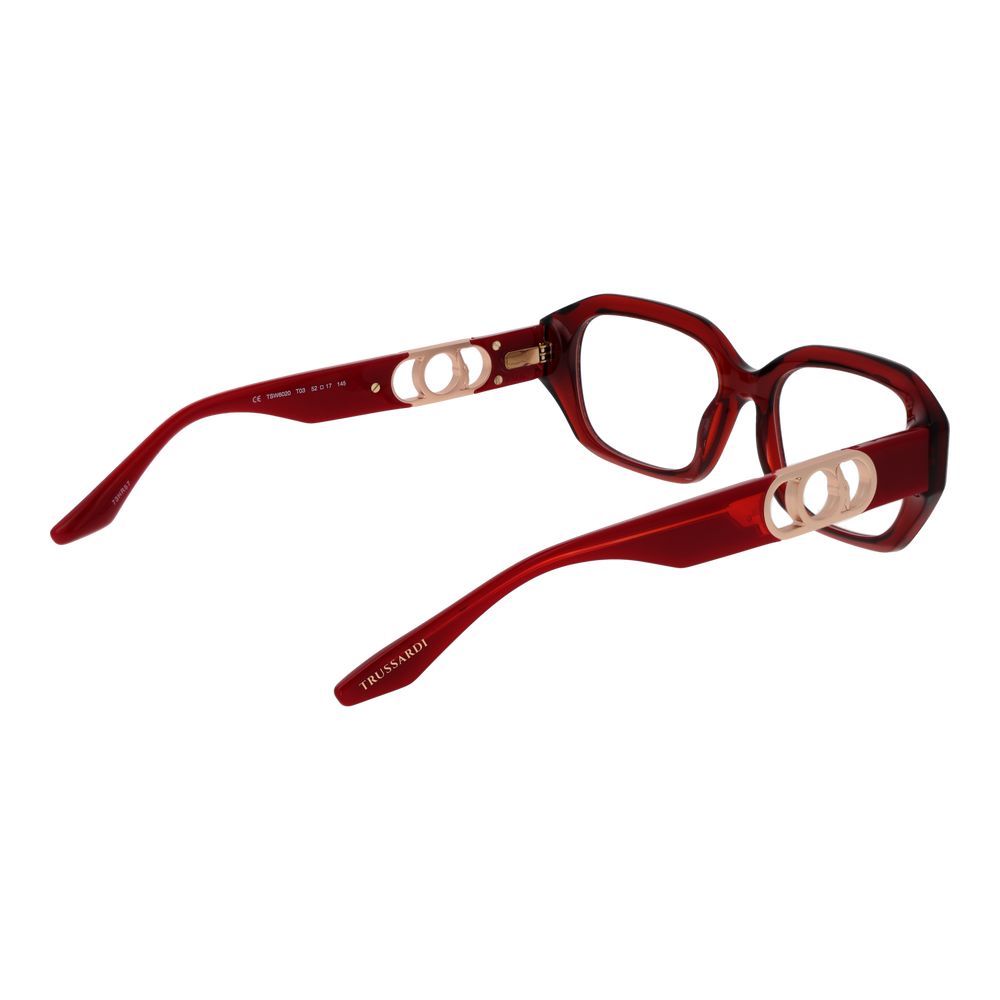 Trussardi Red Acetate Glasses (Frames) with full-rim rectangular design for women, featuring spring hinge and demo lenses, in red color.