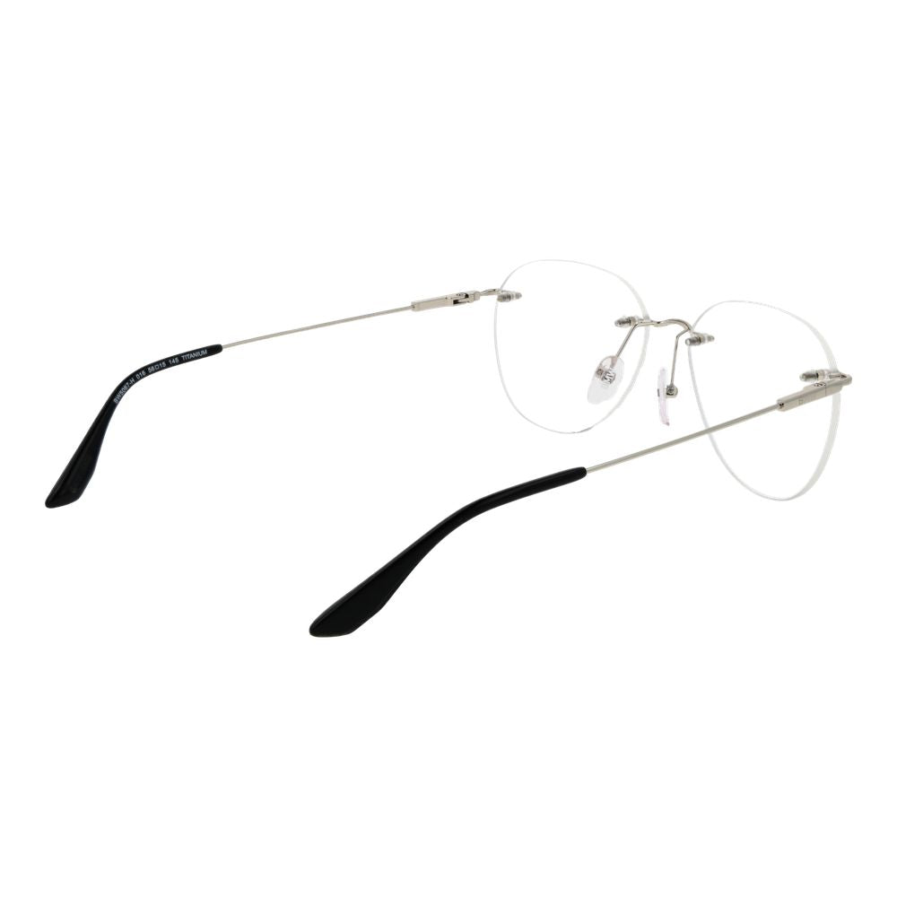 BMW Silver Titanium Glasses (Frames) for men in a panto style with bottom-rim, silver color, and demo lenses, size 56-15-145.