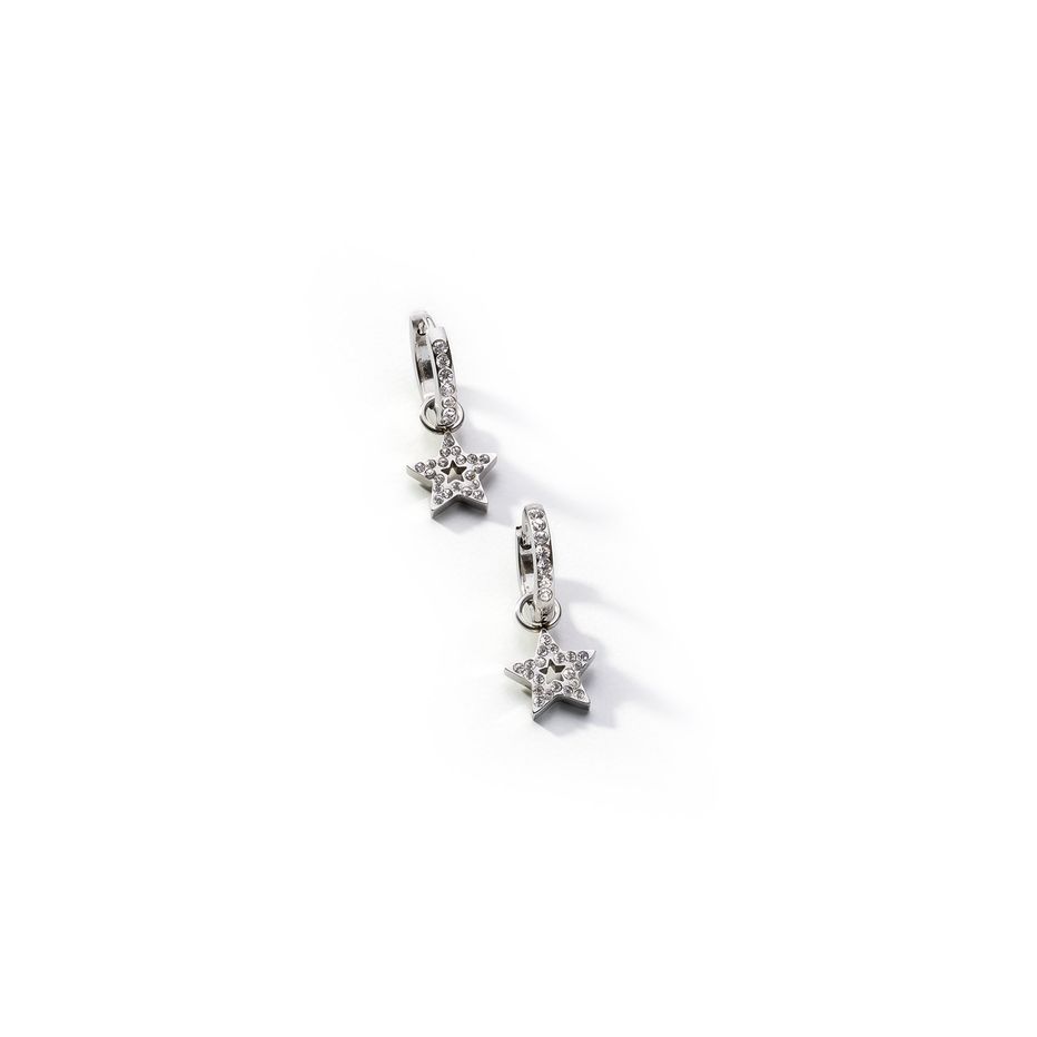 AN JEWELS JEWELRY Mod. ADC.E11SC silver star earrings with crystal embellishments displayed on white background.