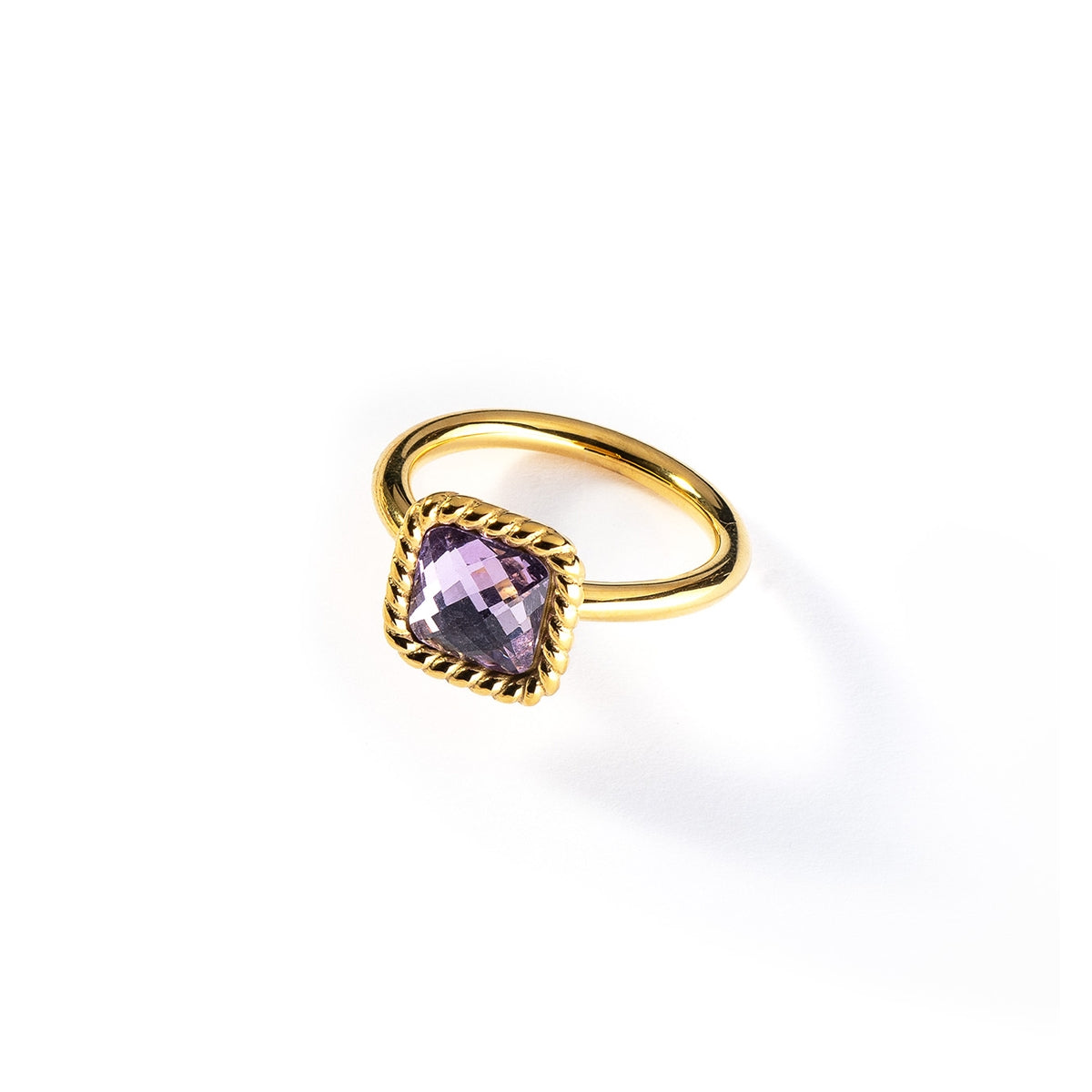 AN JEWELS JEWELRY Mod. AL.RMW07GVI-6 featuring a gold ring with a purple gemstone setting against a white background.