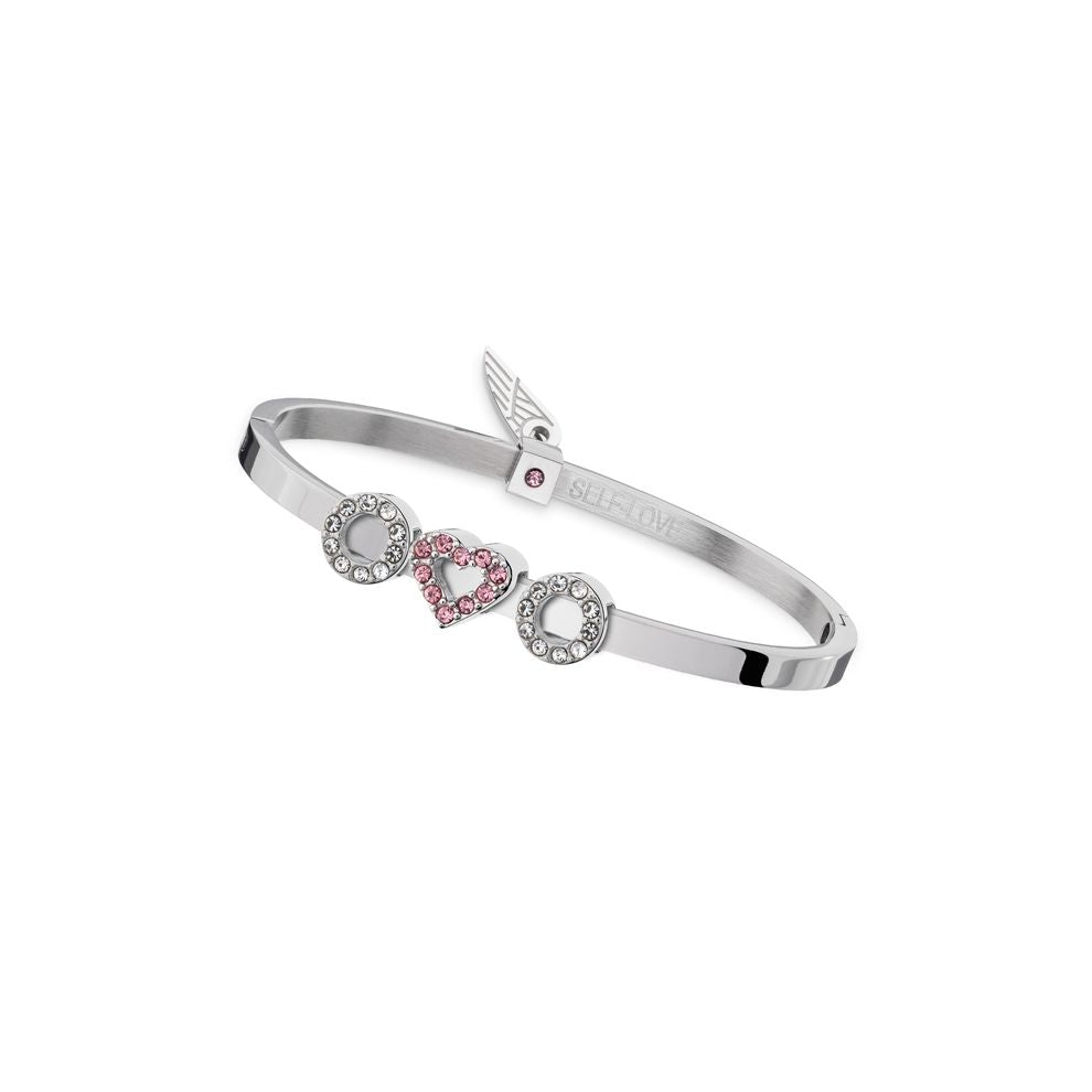 Sleek silver bangle bracelet from AN JEWELS JEWELRY Mod. ANPULSEIRALI20 with pink and clear gemstone accents.