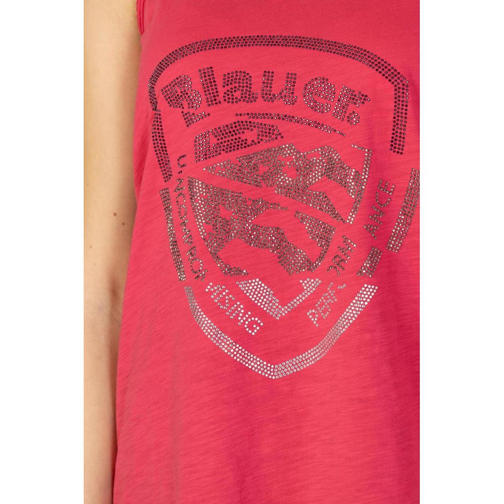 Close-up of Blauer Pink Cotton Tank Tops with distinctive Blauer logo printed on the front, showcasing modern and minimalist design.