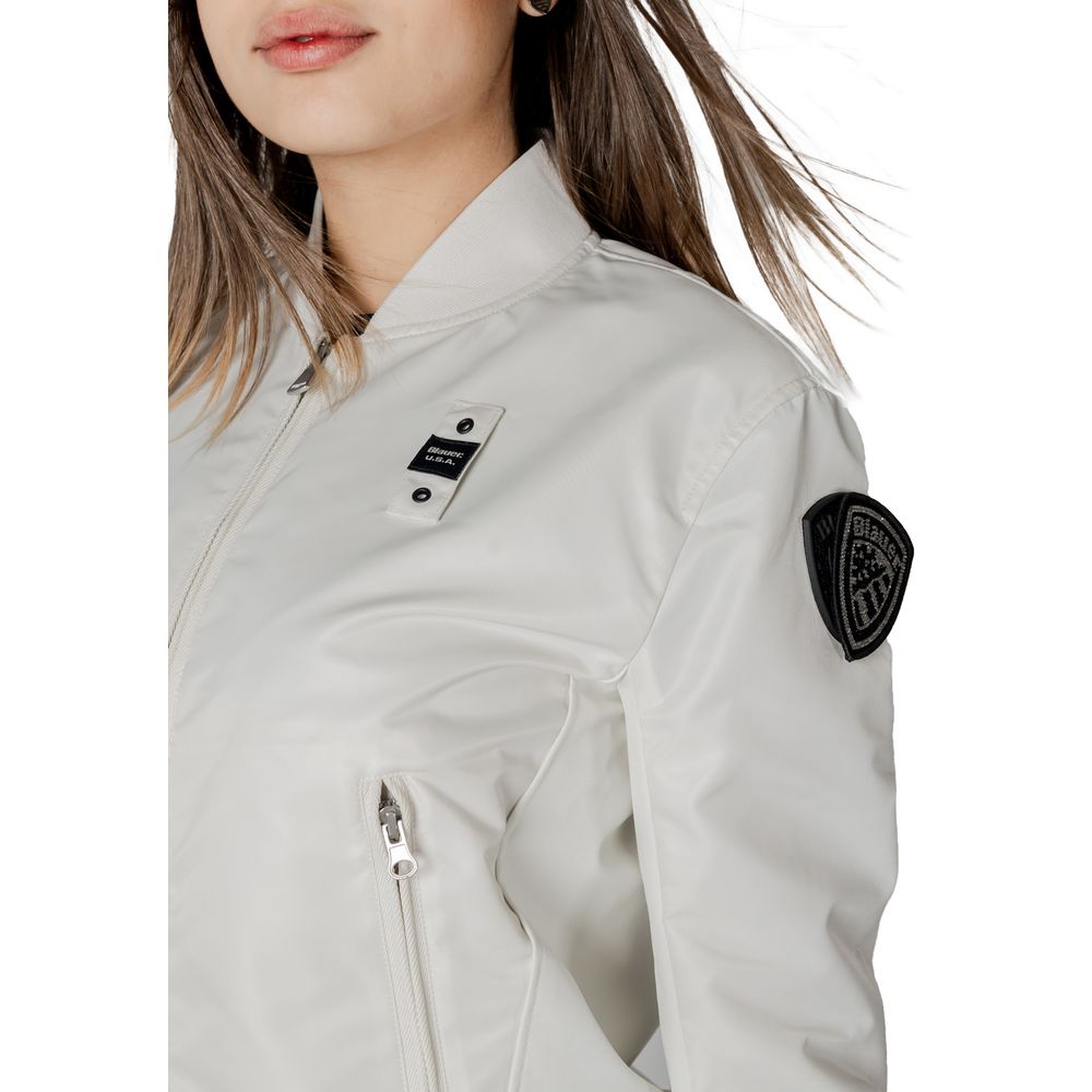 Blauer White Polyamide Bomber women’s jacket with urban style, zipper closure, and elastic cuffs for modern fit.
