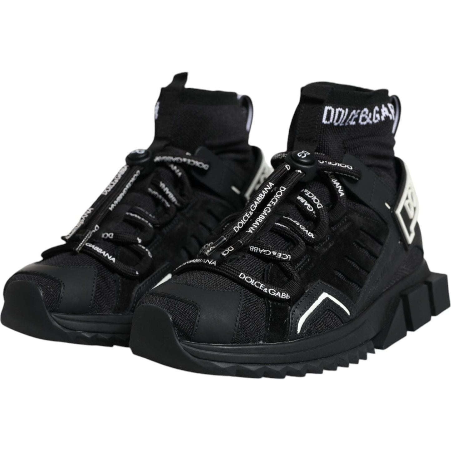 Dolce & Gabbana Black Sorrento Socks Logo Sneakers Shoes LA11943-36.5