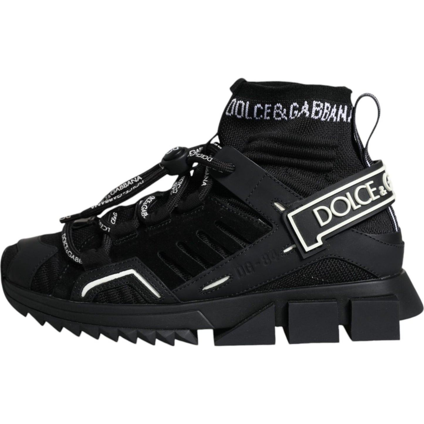 Dolce & Gabbana Black Sorrento Socks Logo Sneakers Shoes LA11943-36.5