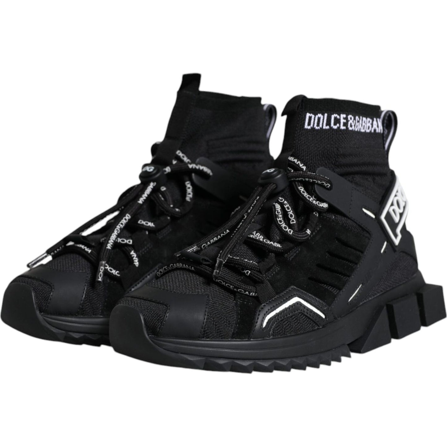Dolce & Gabbana Black Sorrento Socks Logo Sneakers Shoes LA12166-39.5