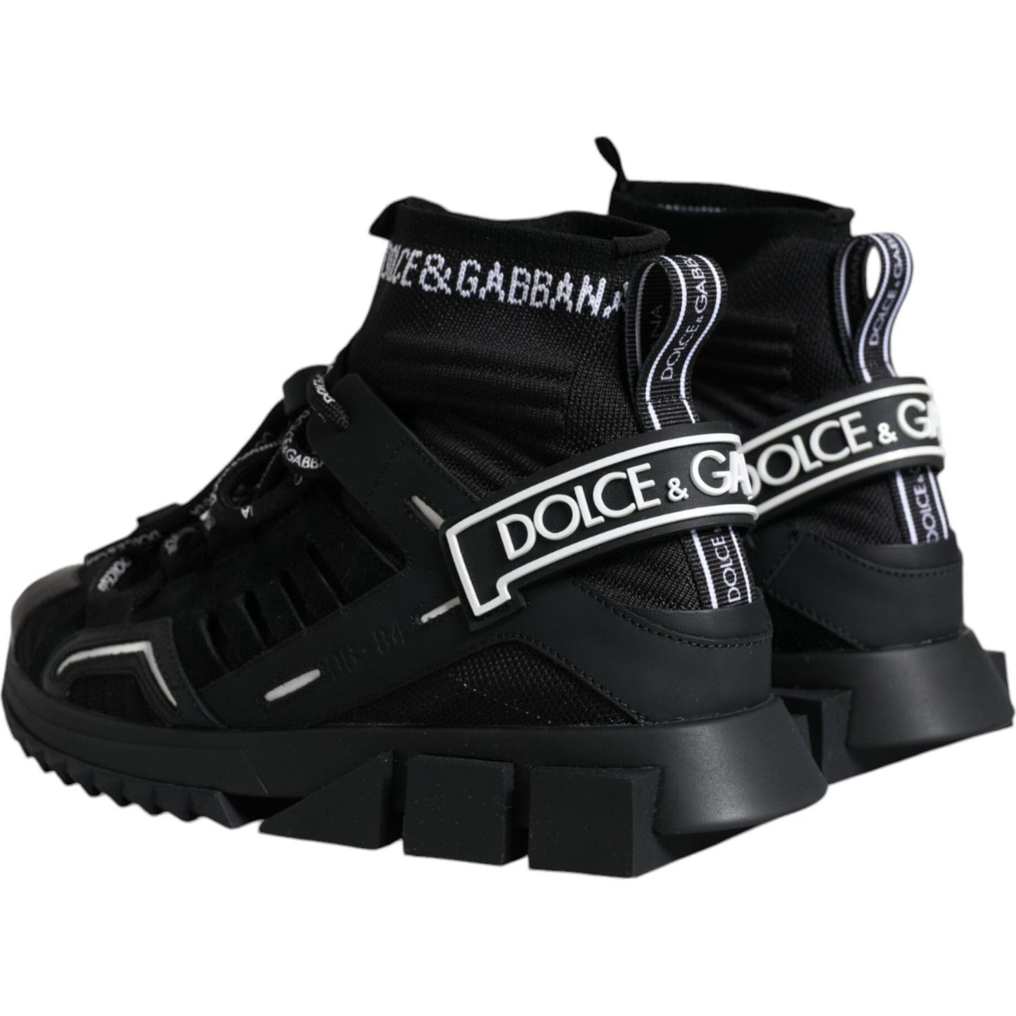 Dolce & Gabbana Black Sorrento Socks Logo Sneakers Shoes LA12166-39.5