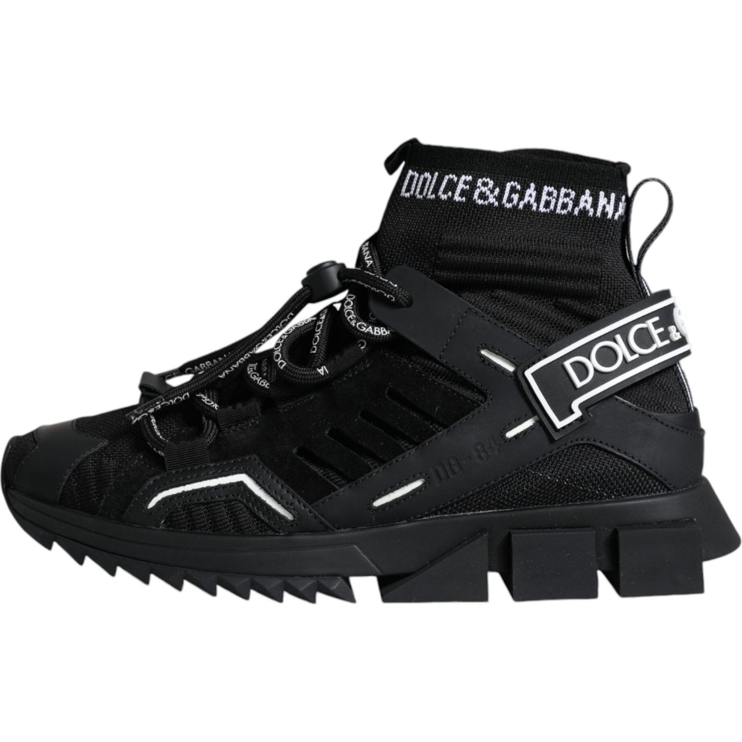 Dolce & Gabbana Black Sorrento Socks Logo Sneakers Shoes LA12166-39.5