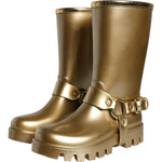 Dolce & Gabbana Metallic Gold Rubber PVC Rain Boots Shoes LA11307-37