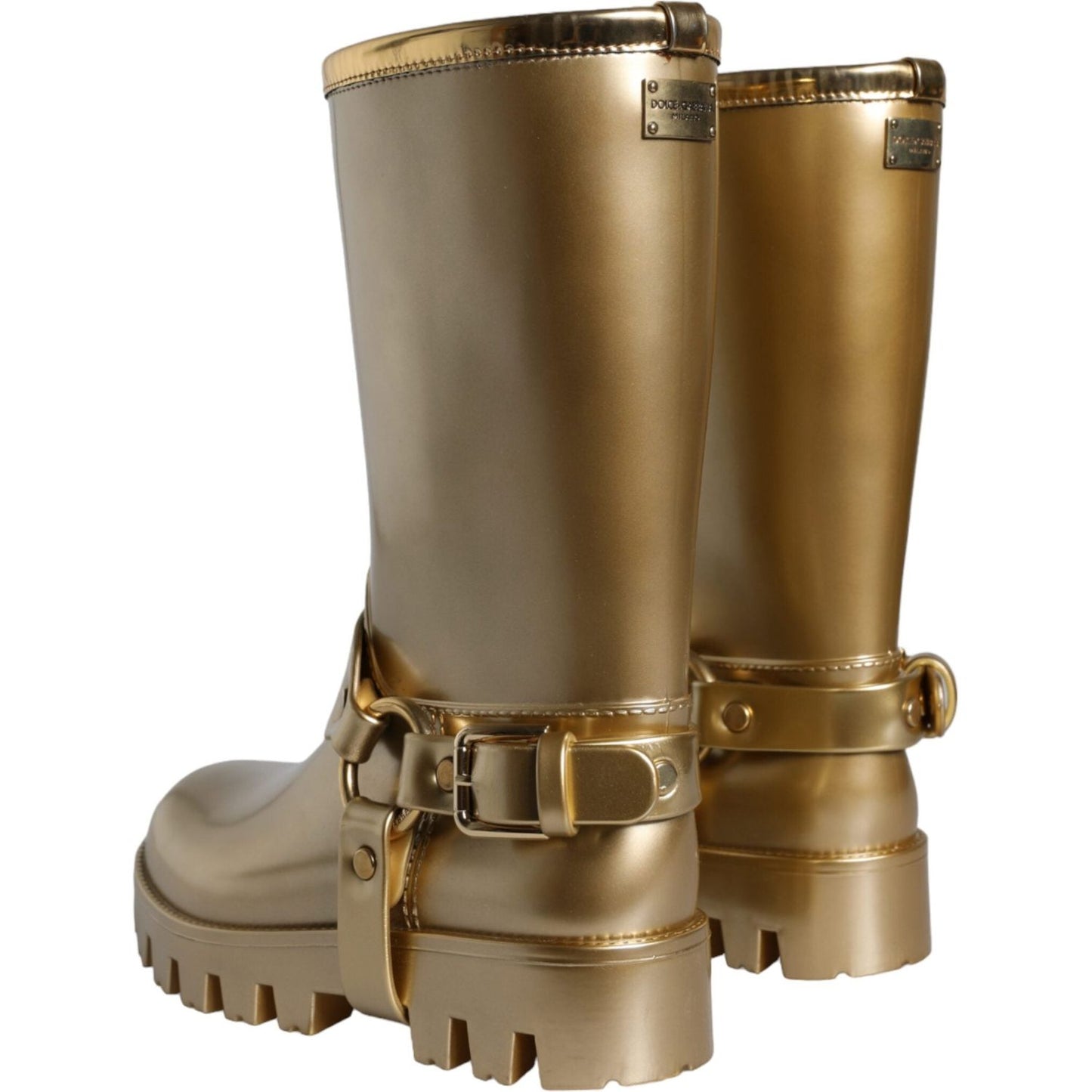 Dolce & Gabbana Metallic Gold Rubber PVC Rain Boots Shoes LA11307-37