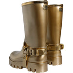 Dolce & Gabbana Metallic Gold Rubber PVC Rain Boots Shoes LA11307-37
