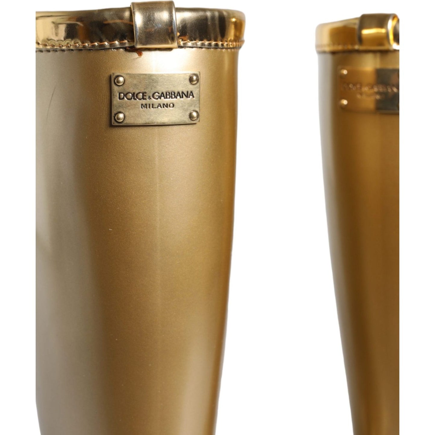 Dolce & Gabbana Metallic Gold Rubber PVC Rain Boots Shoes LA11307-37