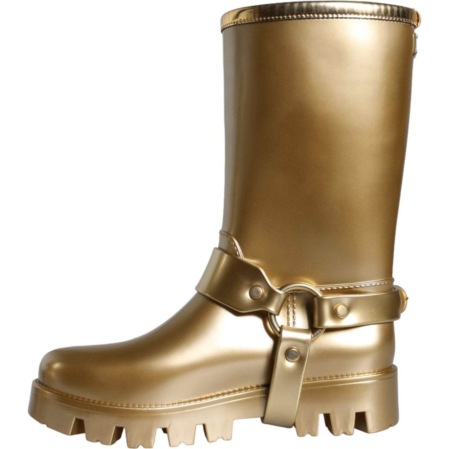 Dolce & Gabbana Metallic Gold Rubber PVC Rain Boots Shoes LA11307-37