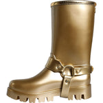 Dolce & Gabbana Metallic Gold Rubber PVC Rain Boots Shoes LA11307-37