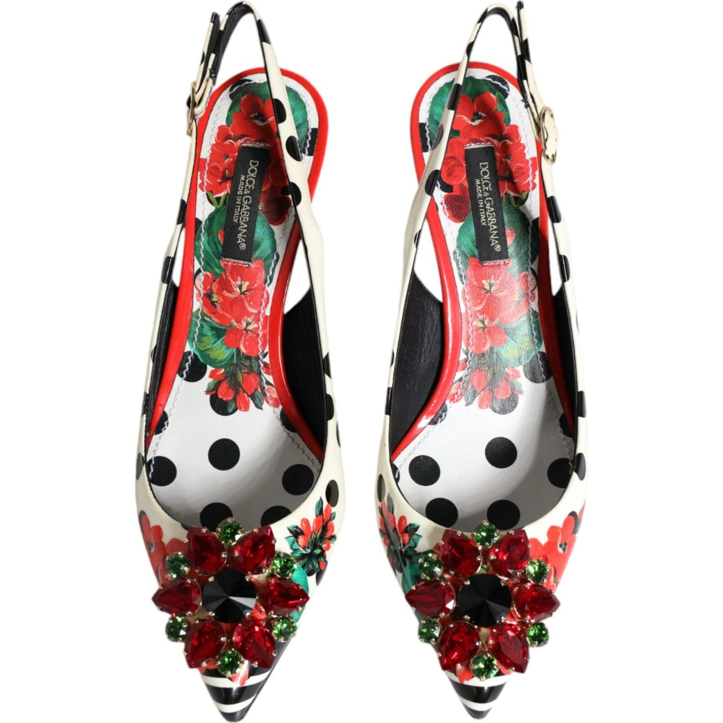 Dolce & Gabbana Multicolor Leather Crystal Heels Slingback Shoes LA12169-36