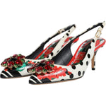 Dolce & Gabbana Multicolor Leather Crystal Heels Slingback Shoes LA12169-36