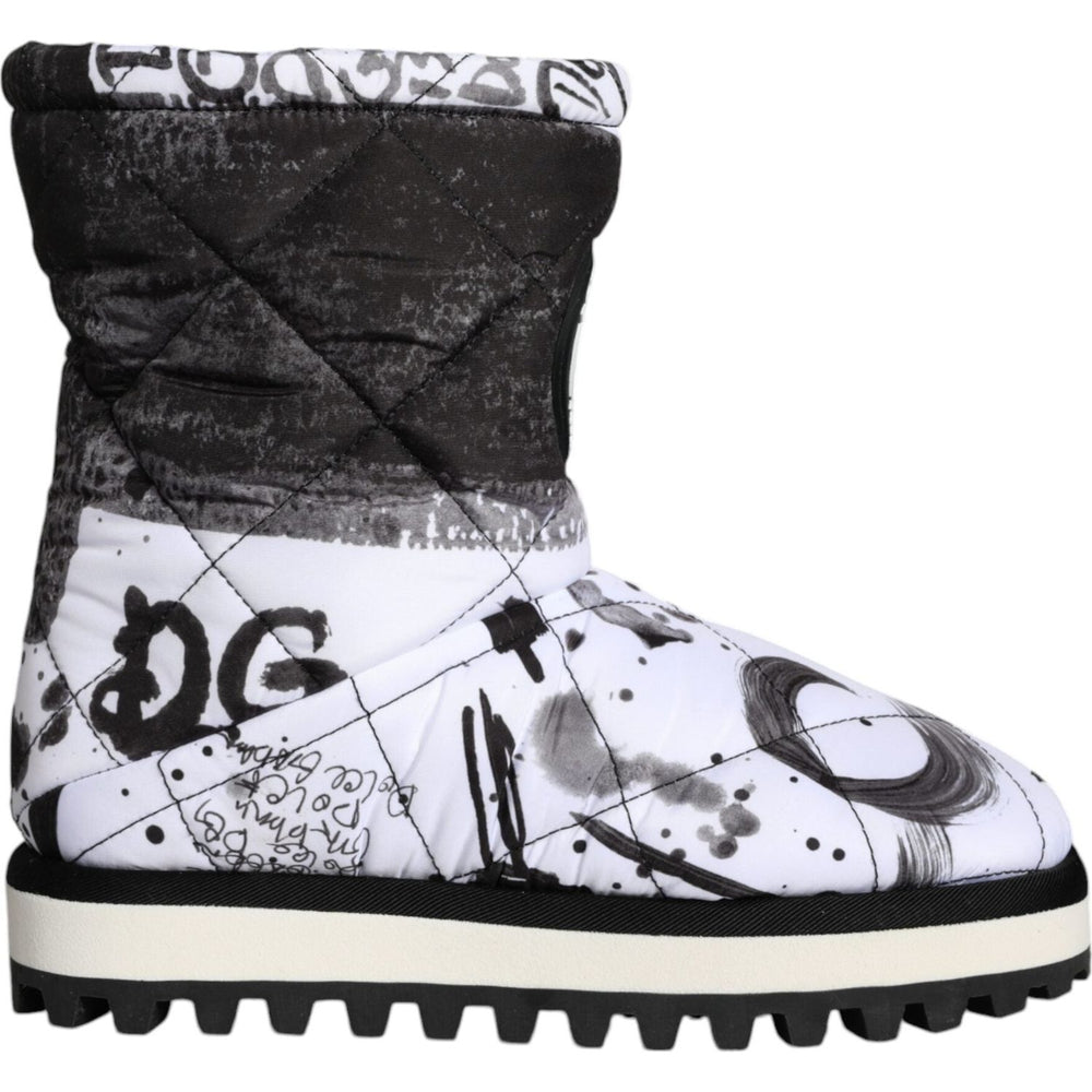 Dolce & Gabbana White Padded Logo Print Mid Calf Boots Shoes LA11477-37